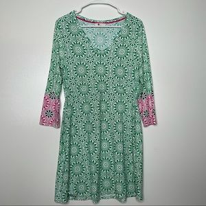 Boden Medallion Print Green Pink Dress 10L